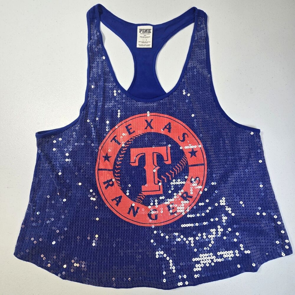 Women’s Victorias Secret PINK 5th & Ocean Texas Rangers  Sequin Tank Top - Large